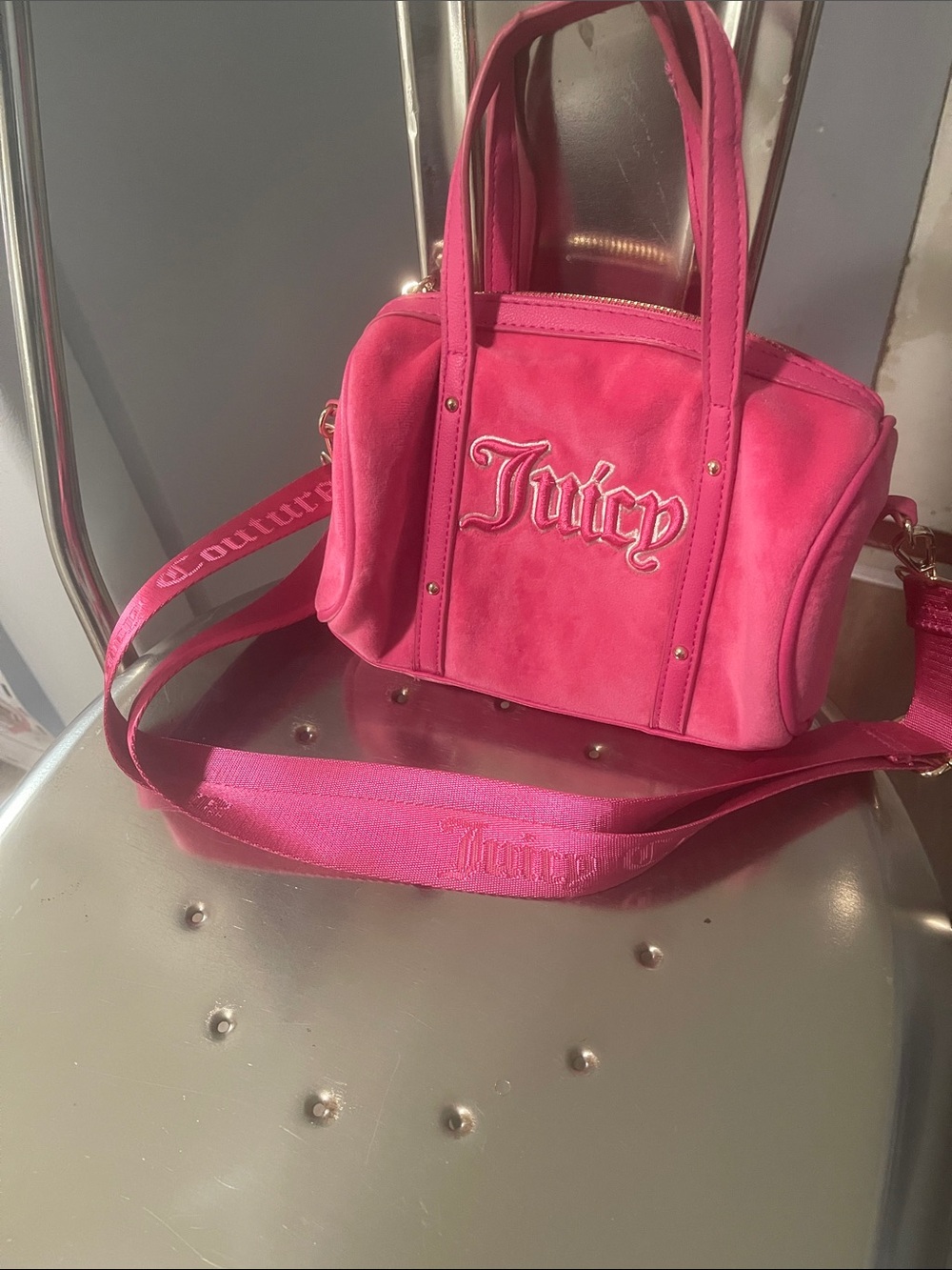 Juicy Couture Hot Pink Logo Satchel with Detachable Strap